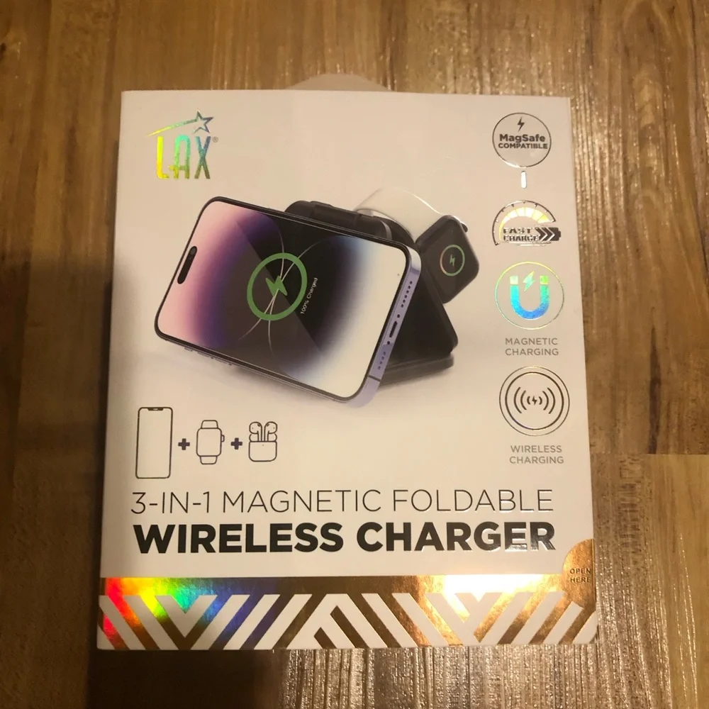 Black 3-in-1 Magnetic Foldable Wireless Charger